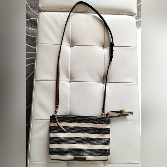 Fossil Striped Canvas and Leather Crossbody Bag - Picture 10 of 16